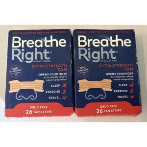 Breathe Right Lot of 2 x 26 Nasal Strips Extra Strength Tan Drug Free New Set